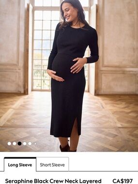 Seraphine Black Ribbed Maternity Long-Sleeve Midi Dress